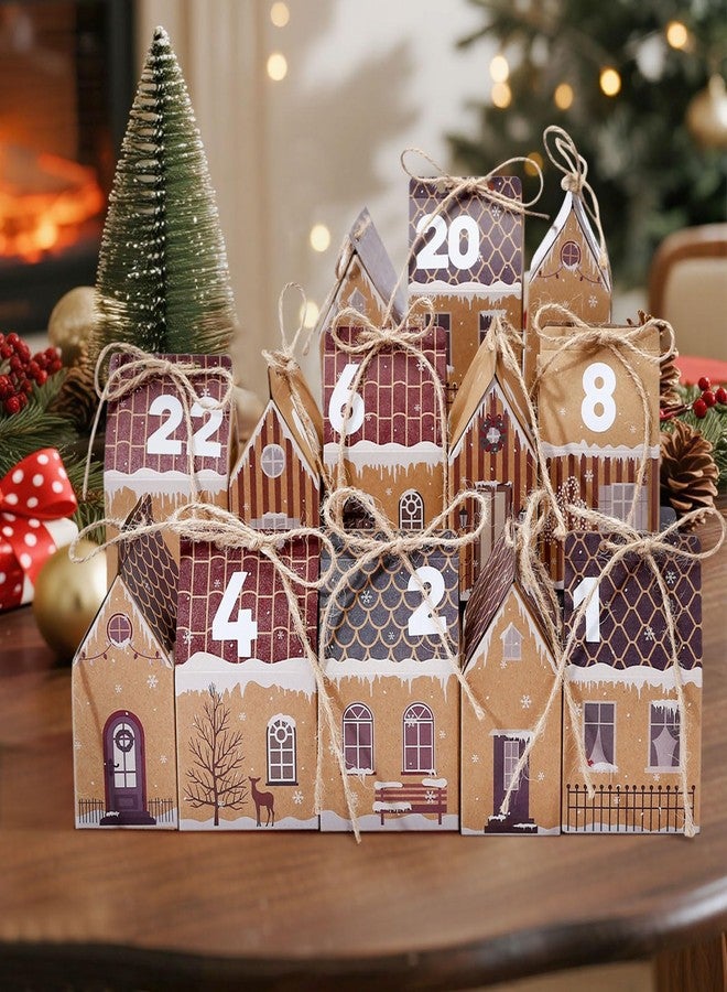 Naler 24 PCS Christmas Advent Calendar Kraft Paper Gift Boxes with Countdown Stickers - 2.7x1.9x2.3in, Xmas Candy House Style Goodies Treat Bags for Christmas Party Favor - Image 5